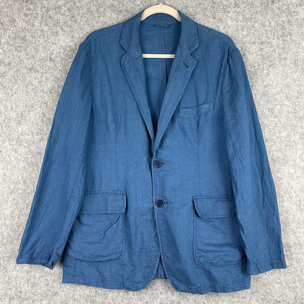 Aspesi Blazer Mens Large Blue Unstructured Linen Blend Lightweight Summer Italy